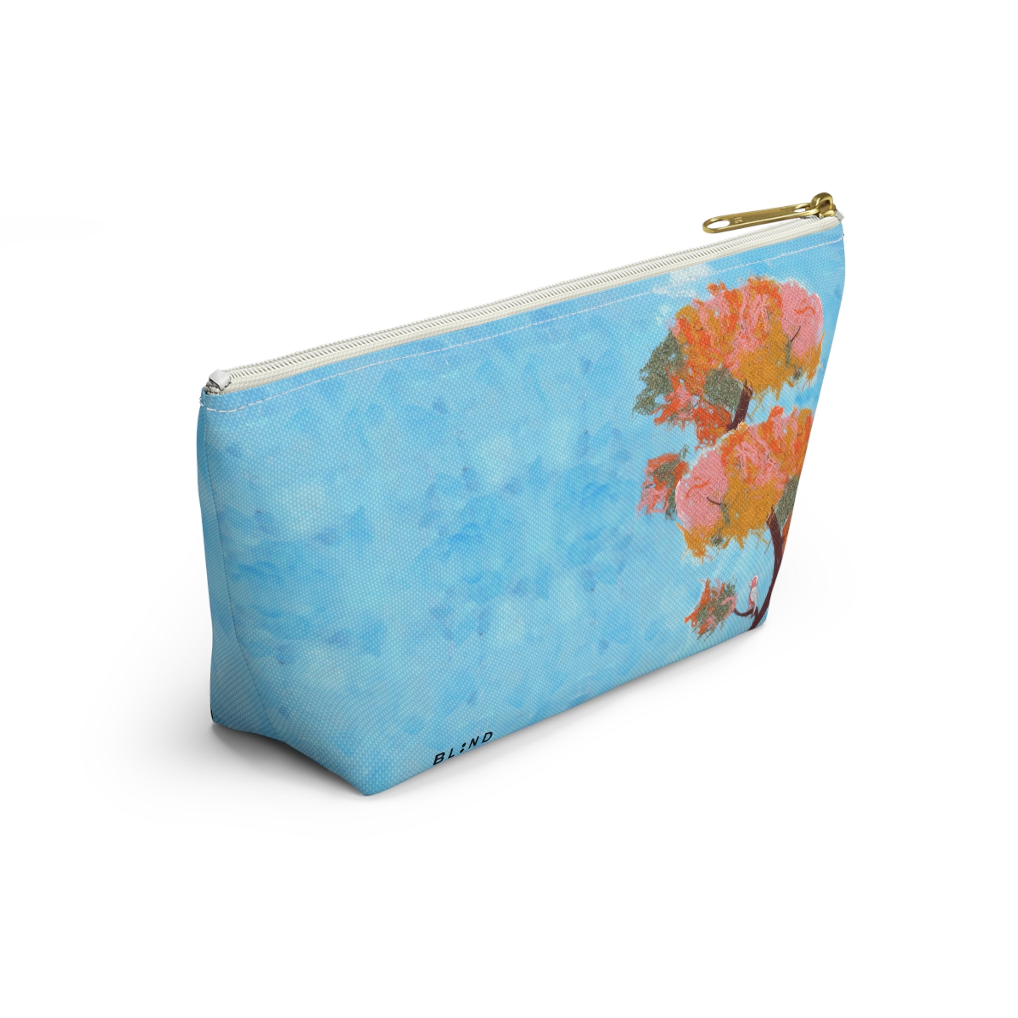 Blue Watercolor Tree Accessory Pouch — Floral Cosmetic Makeup Bag