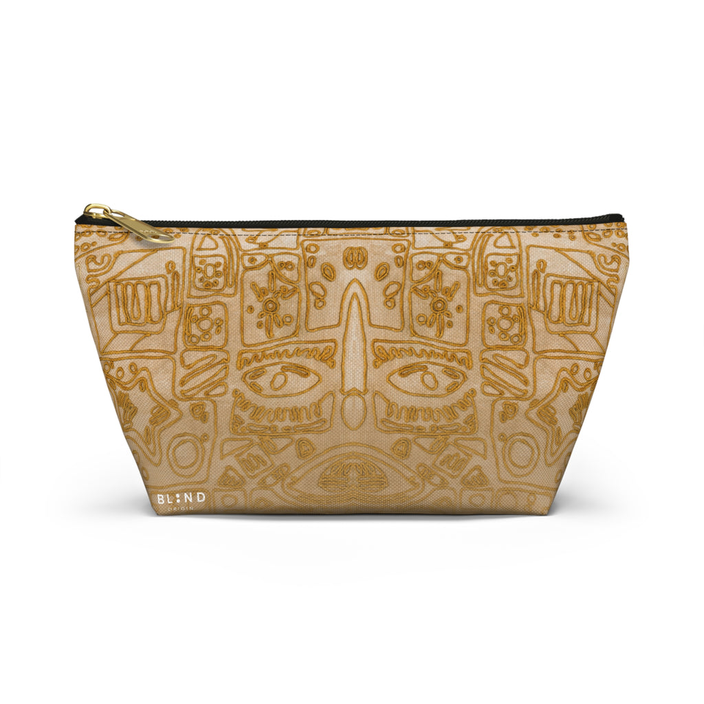 Gold Aztec Pattern Accessory Pouch — T‑Bottom Makeup & Travel Bag