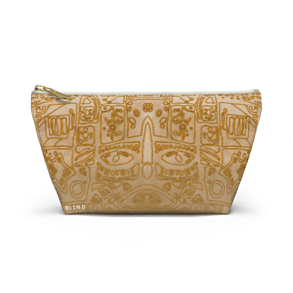 Gold Aztec Pattern Accessory Pouch — T‑Bottom Makeup & Travel Bag
