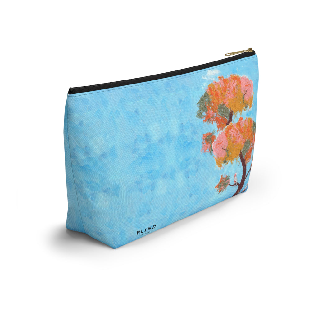 Blue Watercolor Tree Accessory Pouch — Floral Cosmetic Makeup Bag
