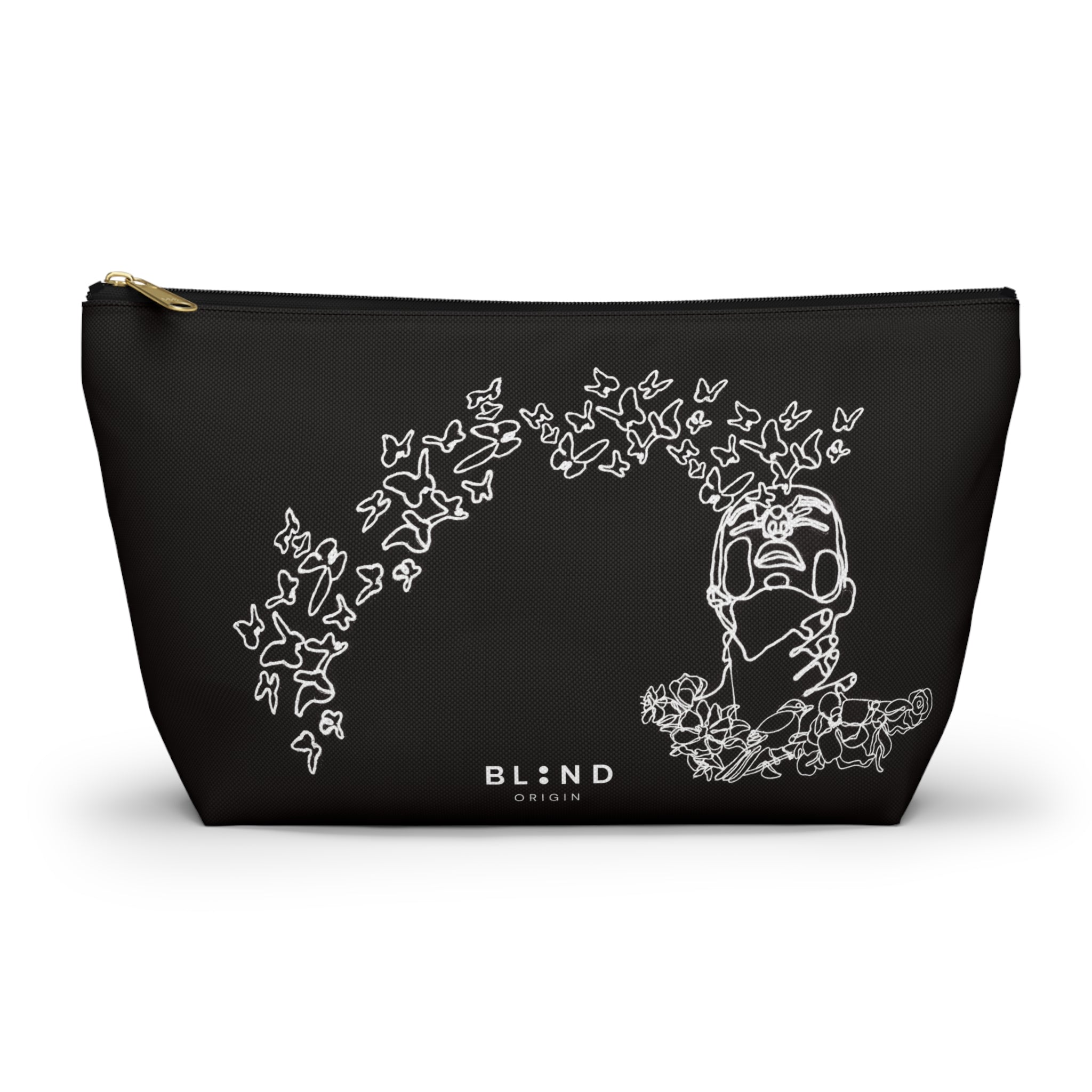 Butterfly Skull Accessory Pouch — Gothic Floral T‑Bottom Makeup Bag