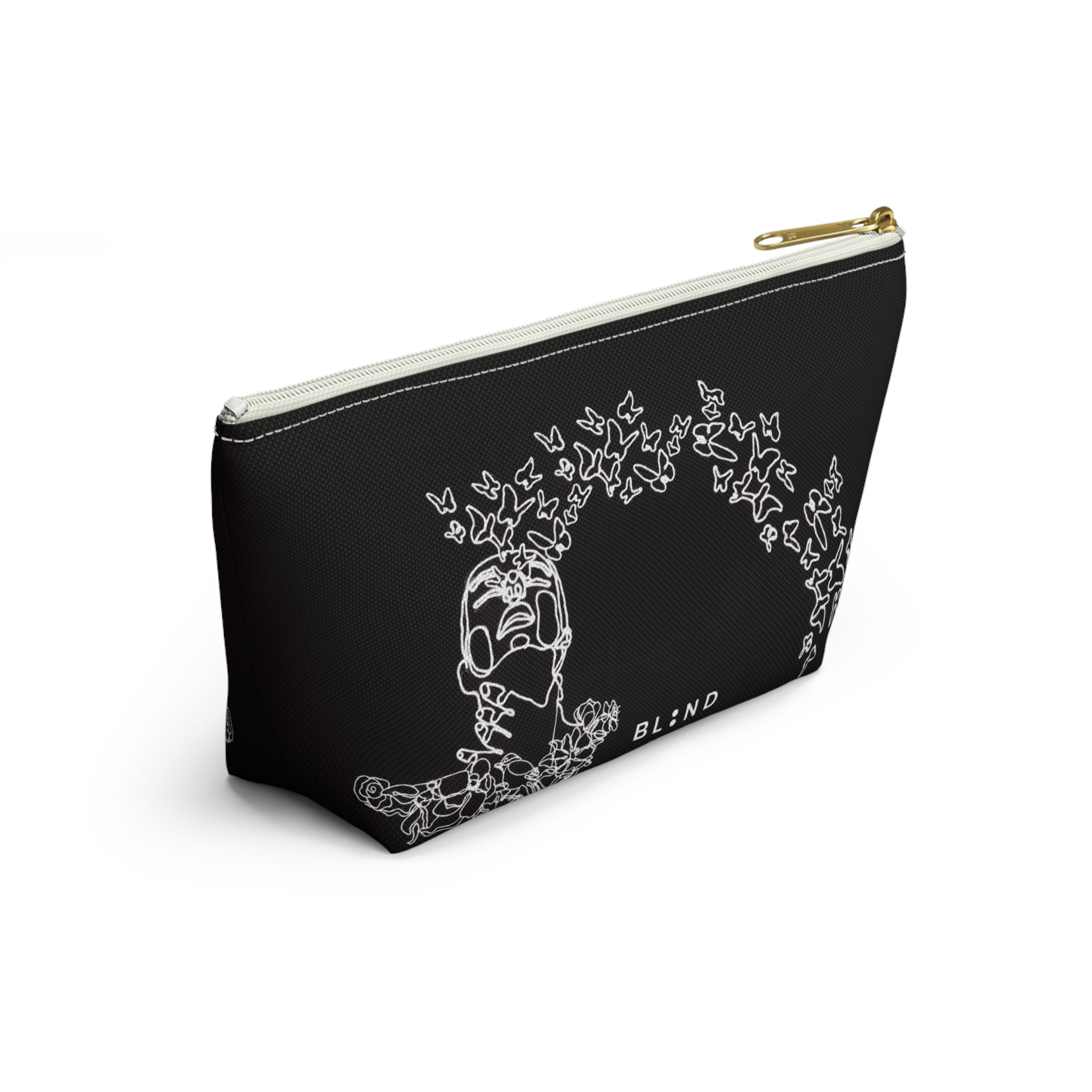 Butterfly Skull Accessory Pouch — Gothic Floral T‑Bottom Makeup Bag