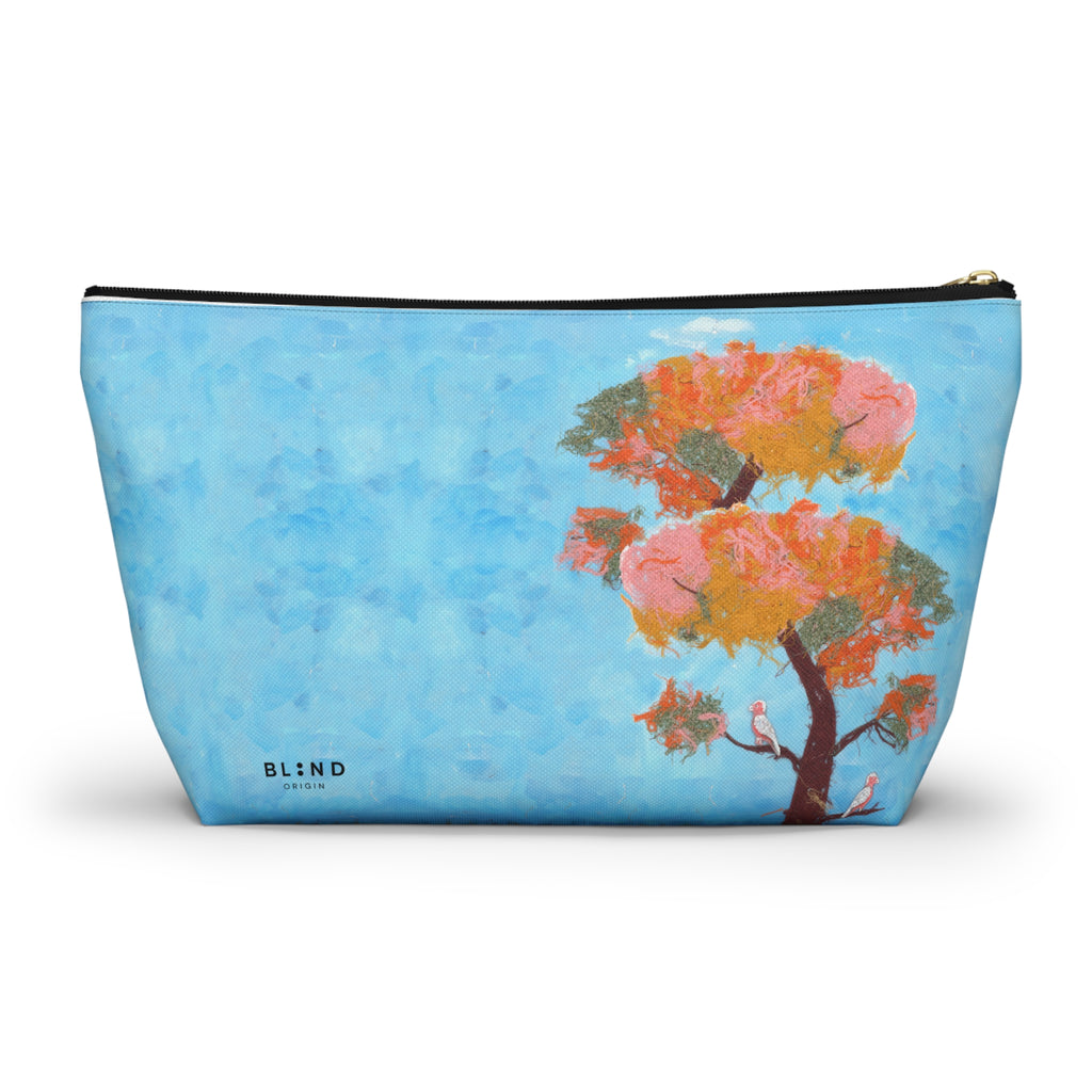 Blue Watercolor Tree Accessory Pouch — Floral Cosmetic Makeup Bag