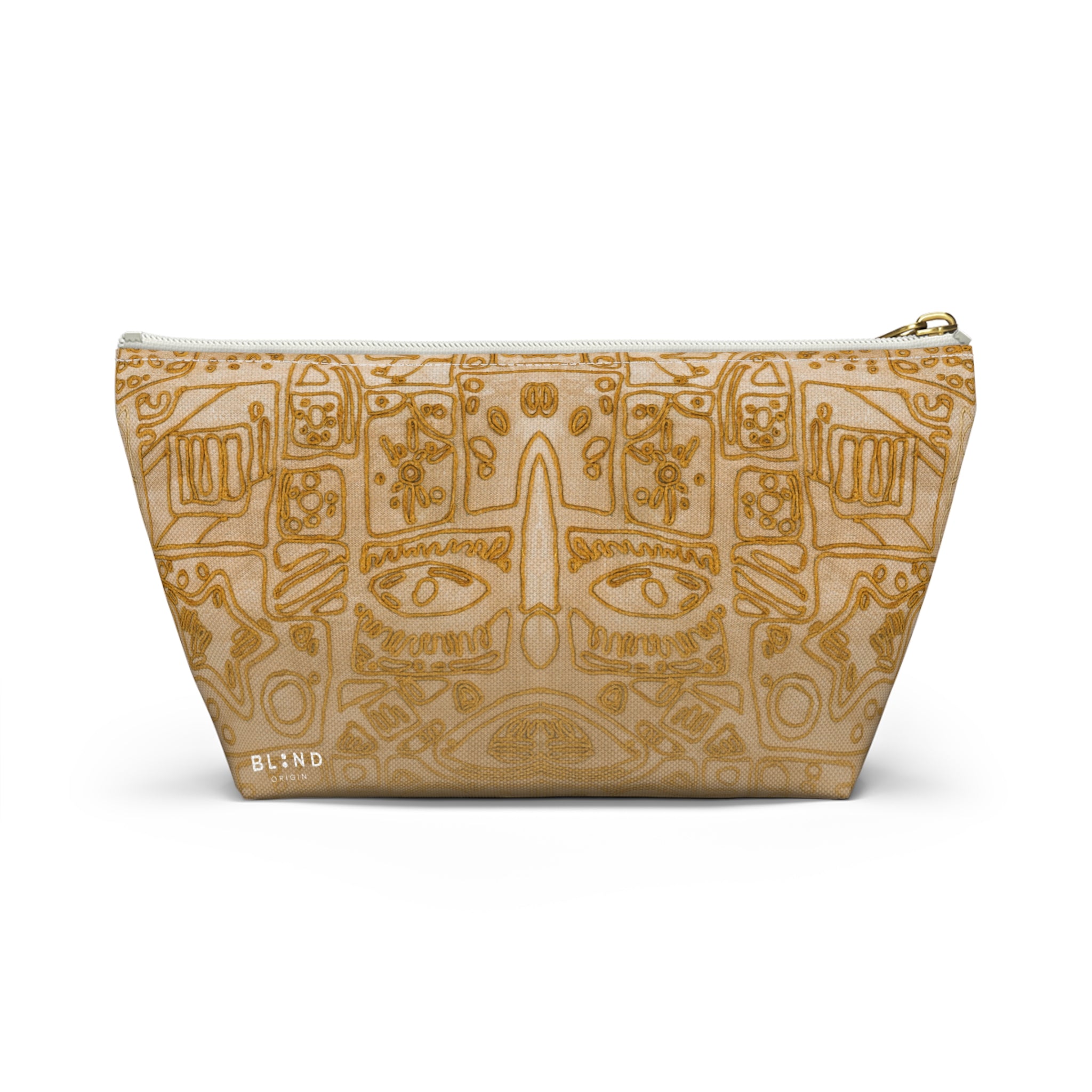 Gold Aztec Pattern Accessory Pouch — T‑Bottom Makeup & Travel Bag