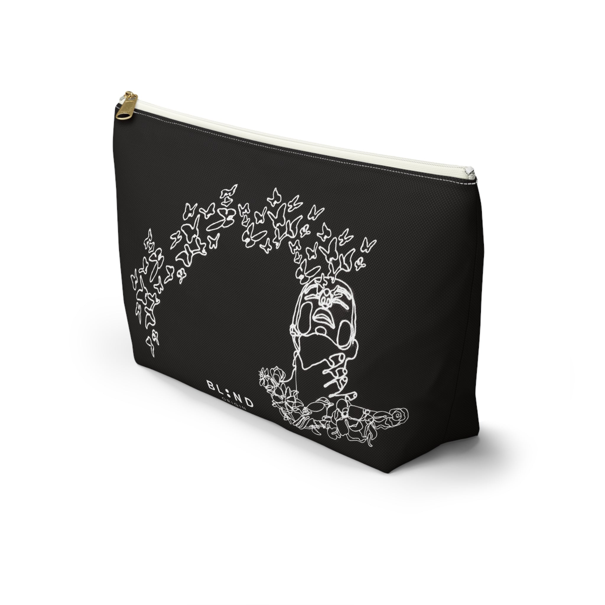 Butterfly Skull Accessory Pouch — Gothic Floral T‑Bottom Makeup Bag