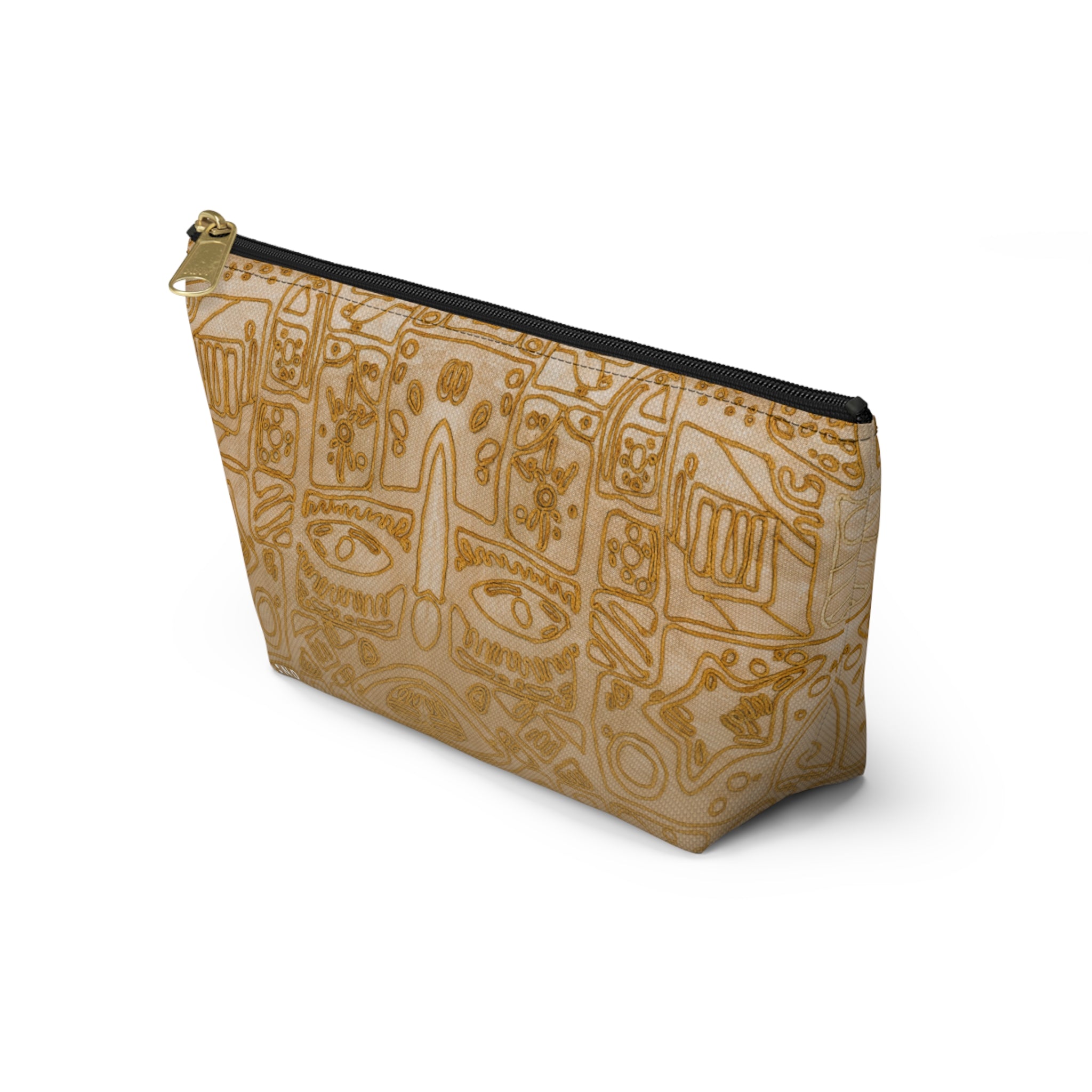 Gold Aztec Pattern Accessory Pouch — T‑Bottom Makeup & Travel Bag