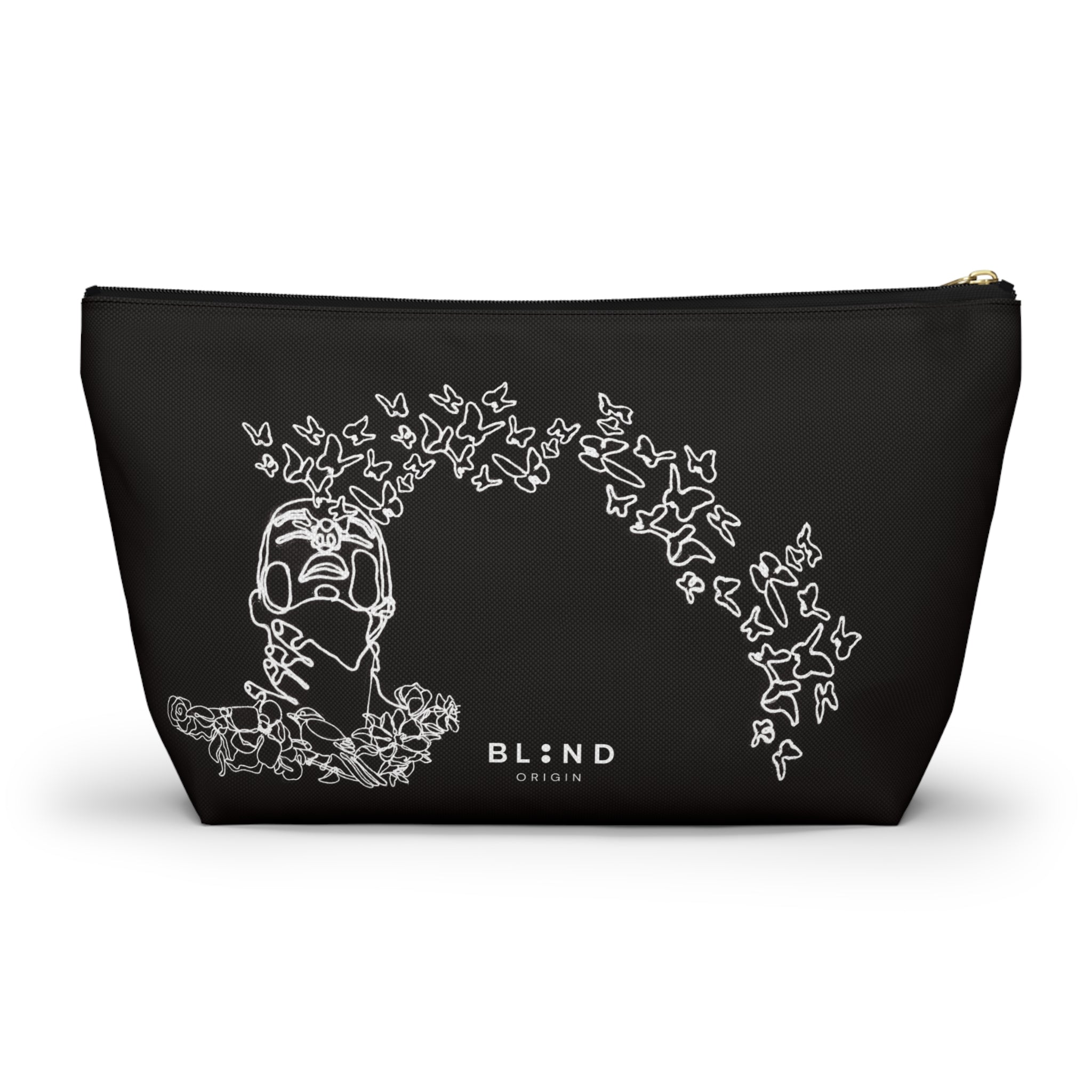 Butterfly Skull Accessory Pouch — Gothic Floral T‑Bottom Makeup Bag