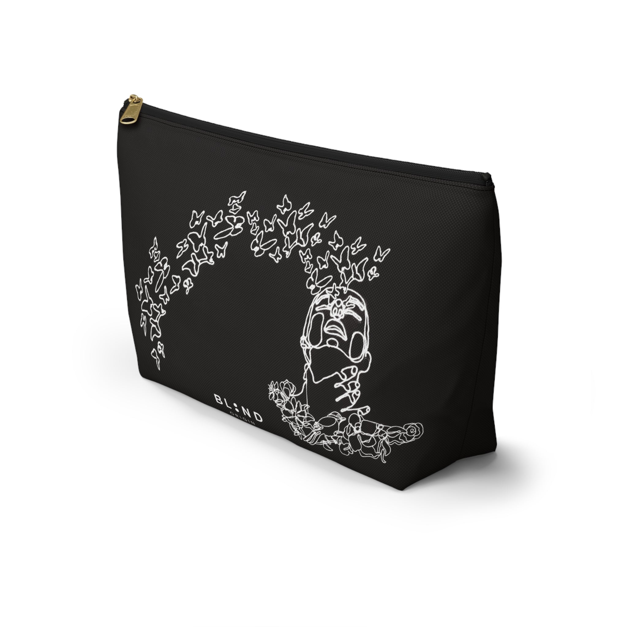 Butterfly Skull Accessory Pouch — Gothic Floral T‑Bottom Makeup Bag