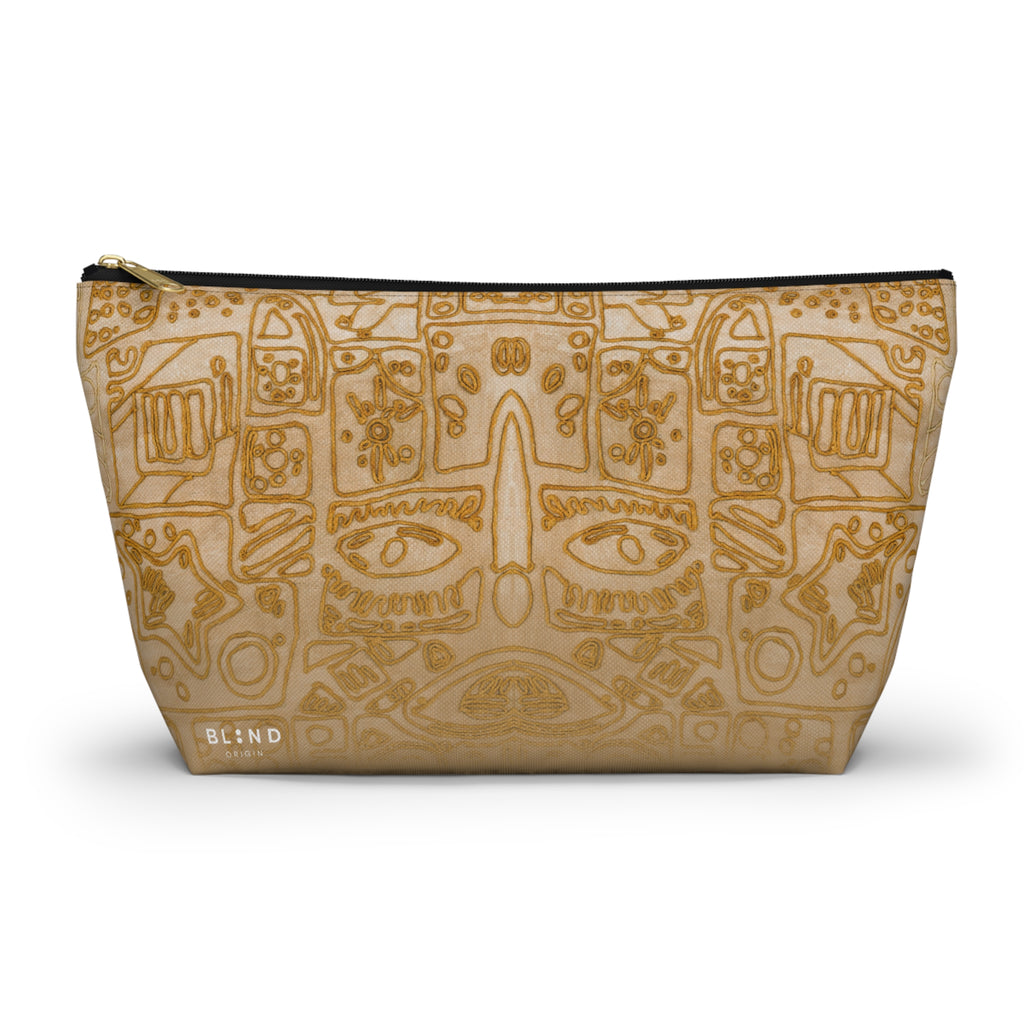 Gold Aztec Pattern Accessory Pouch — T‑Bottom Makeup & Travel Bag