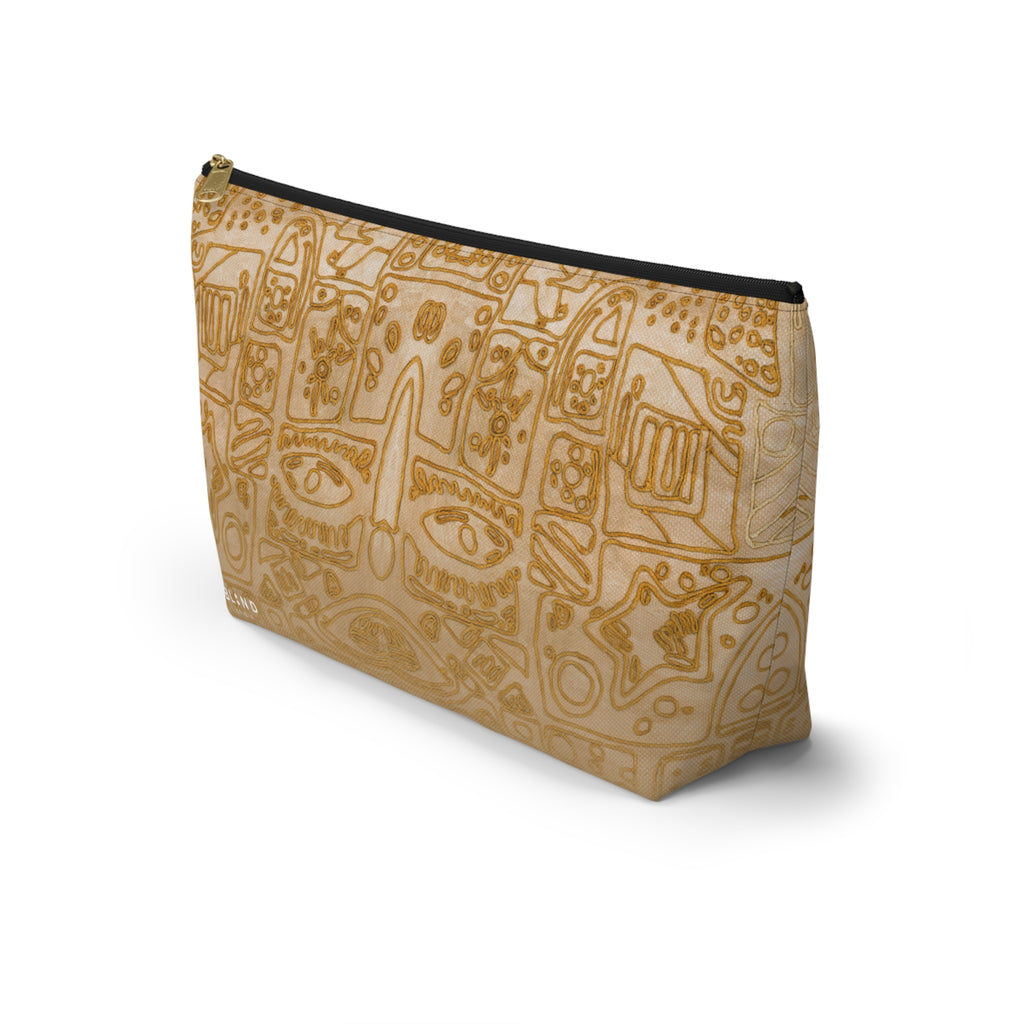 Gold Aztec Pattern Accessory Pouch — T‑Bottom Makeup & Travel Bag