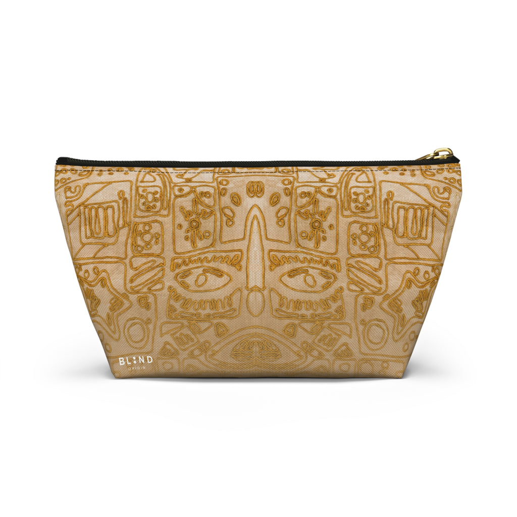 Gold Aztec Pattern Accessory Pouch — T‑Bottom Makeup & Travel Bag