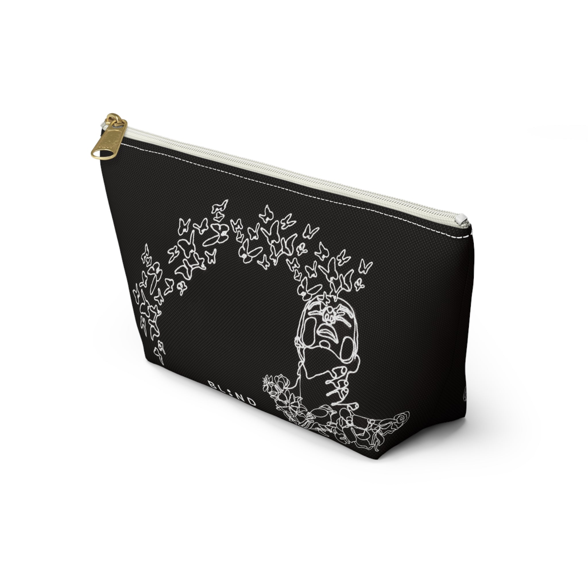 Butterfly Skull Accessory Pouch — Gothic Floral T‑Bottom Makeup Bag