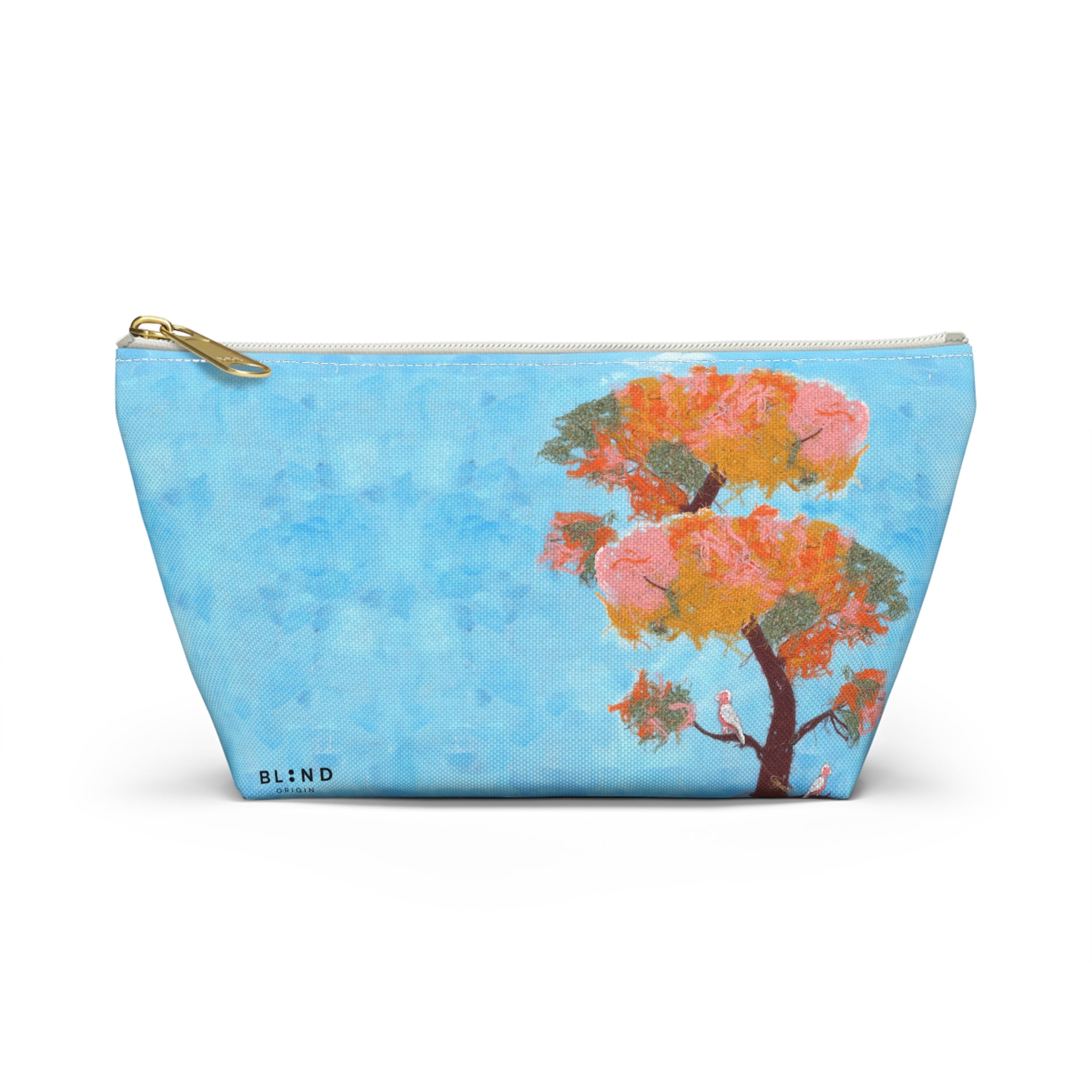 Blue Watercolor Tree Accessory Pouch — Floral Cosmetic Makeup Bag