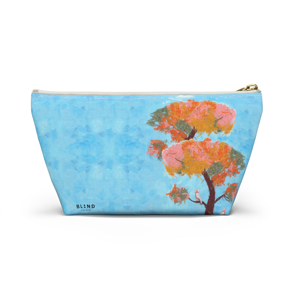 Blue Watercolor Tree Accessory Pouch — Floral Cosmetic Makeup Bag