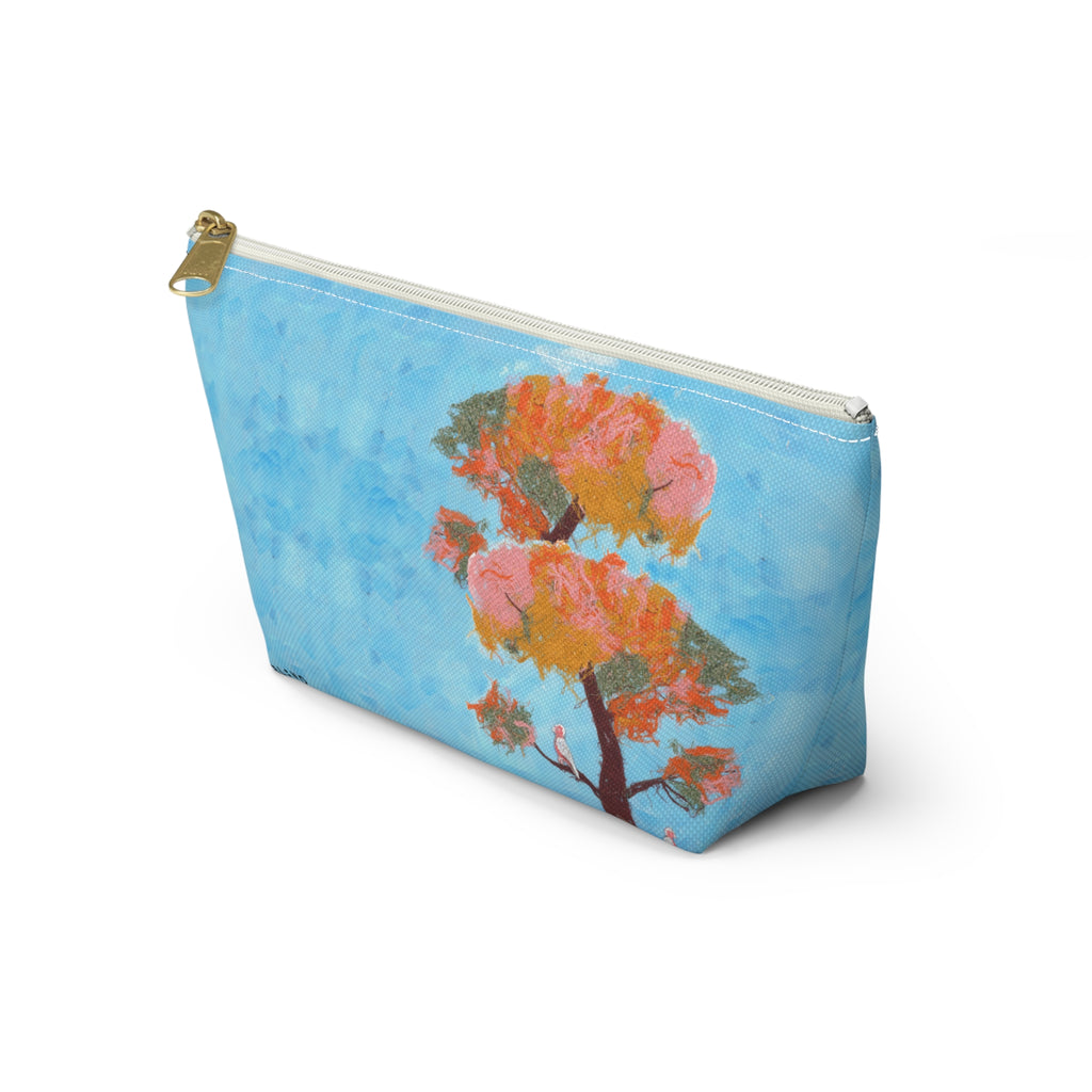 Blue Watercolor Tree Accessory Pouch — Floral Cosmetic Makeup Bag