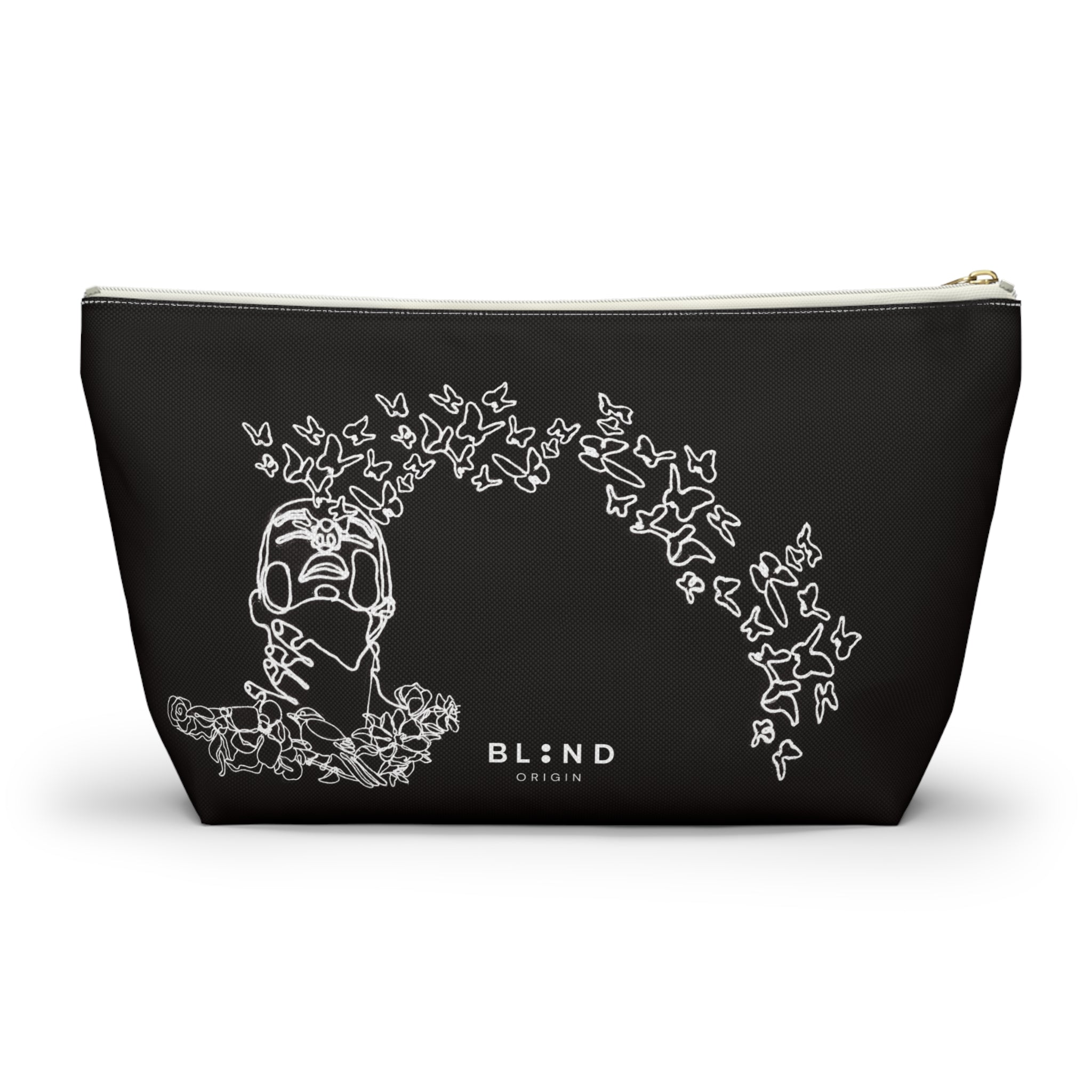 Butterfly Skull Accessory Pouch — Gothic Floral T‑Bottom Makeup Bag