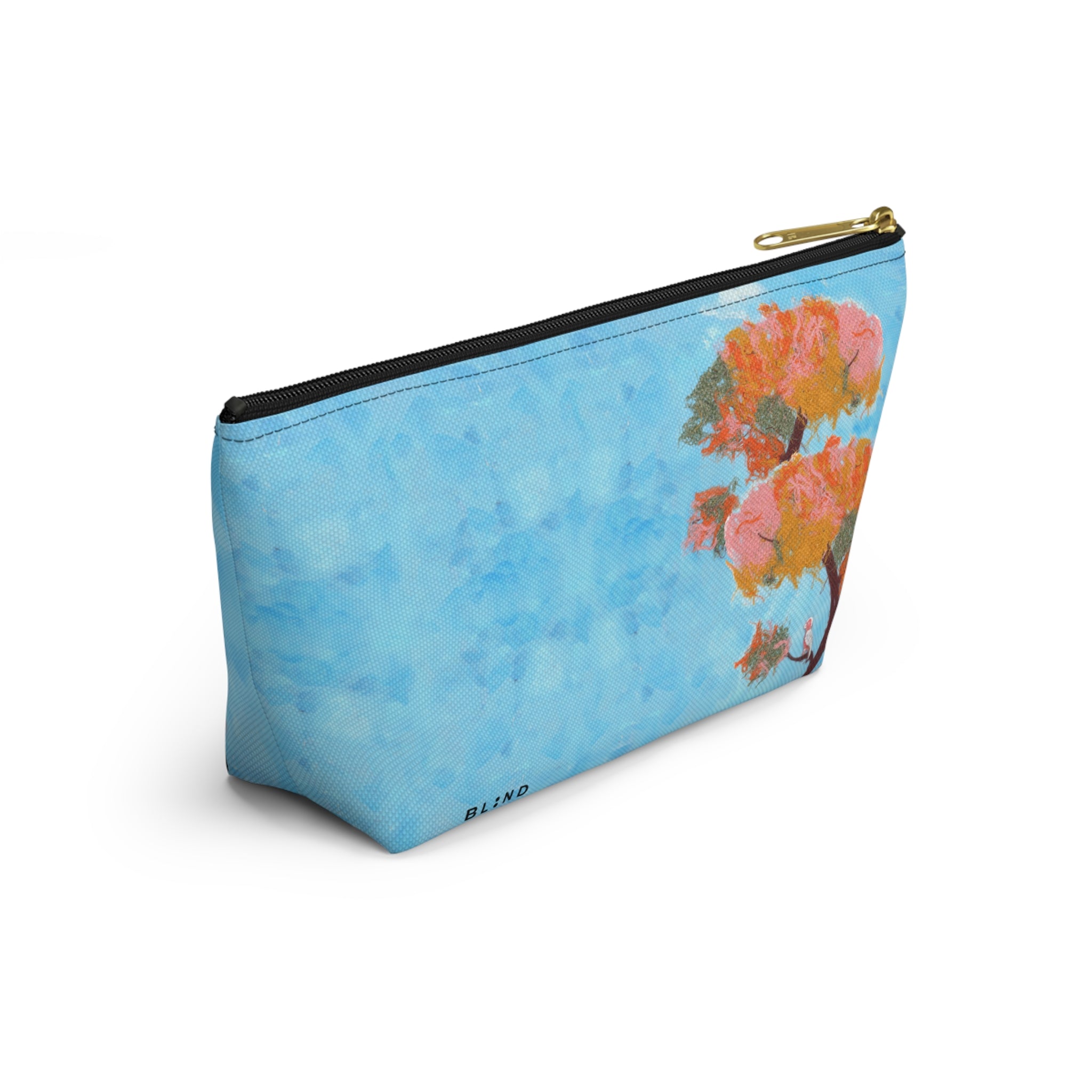 Blue Watercolor Tree Accessory Pouch — Floral Cosmetic Makeup Bag