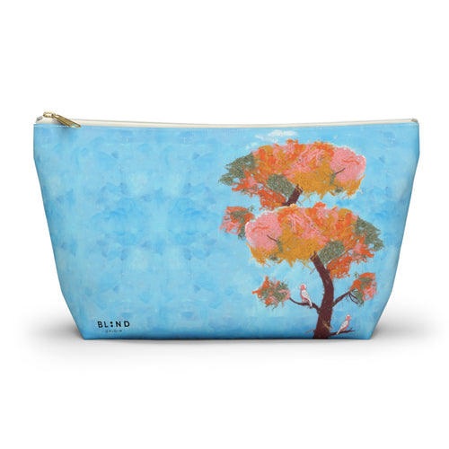 Blue Watercolor Tree Accessory Pouch — Floral Cosmetic Makeup Bag
