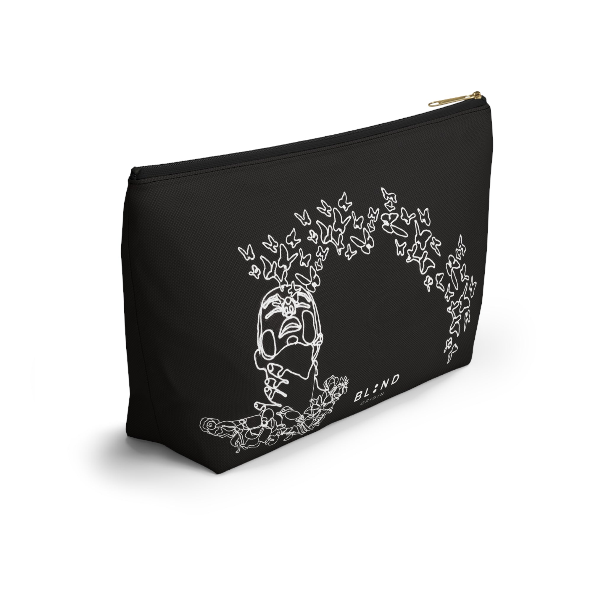 Butterfly Skull Accessory Pouch — Gothic Floral T‑Bottom Makeup Bag