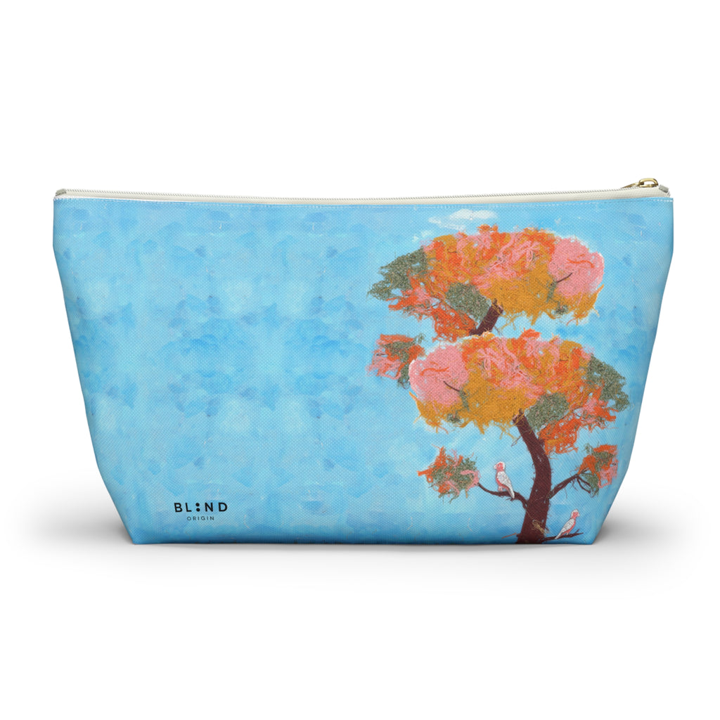 Blue Watercolor Tree Accessory Pouch — Floral Cosmetic Makeup Bag