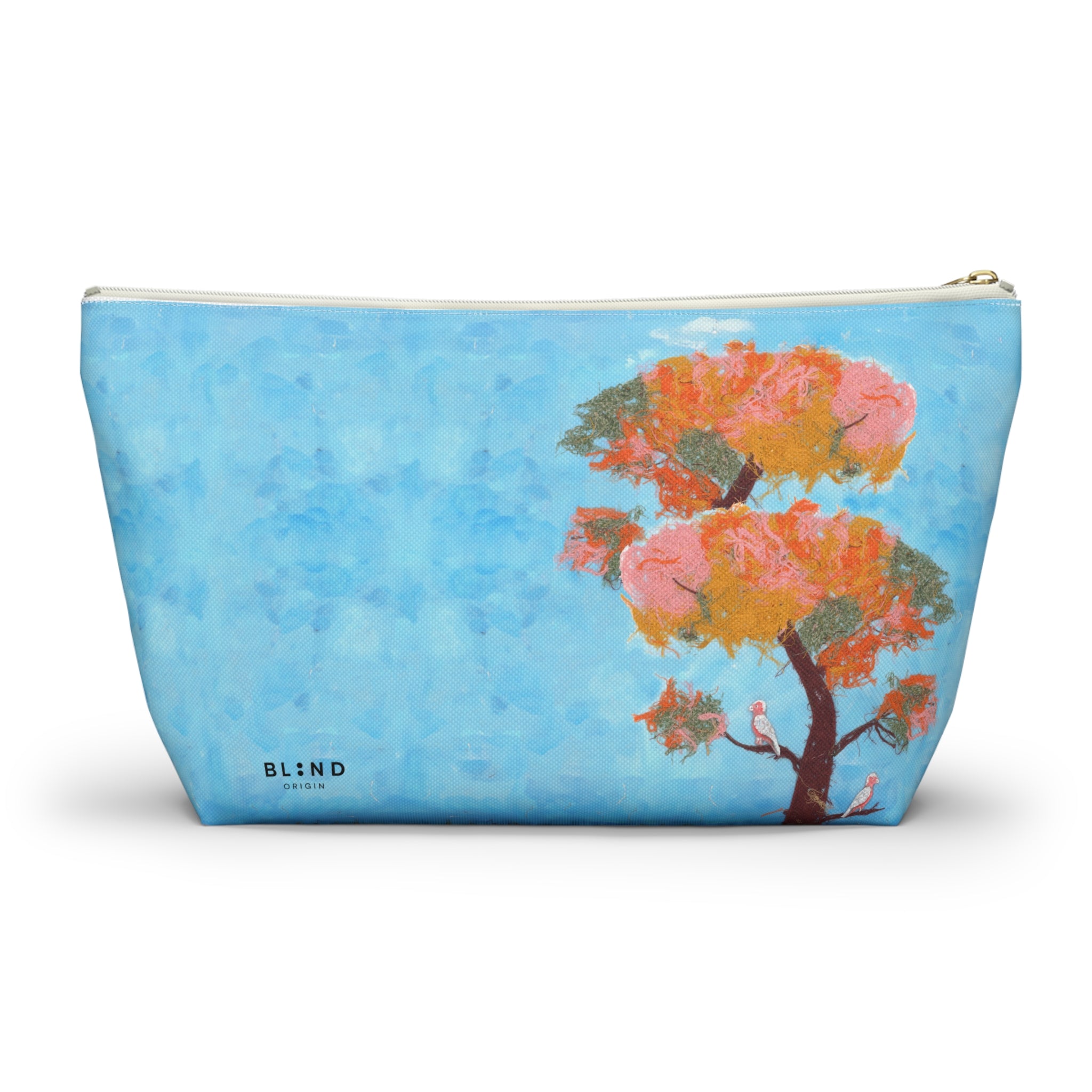 Blue Watercolor Tree Accessory Pouch — Floral Cosmetic Makeup Bag
