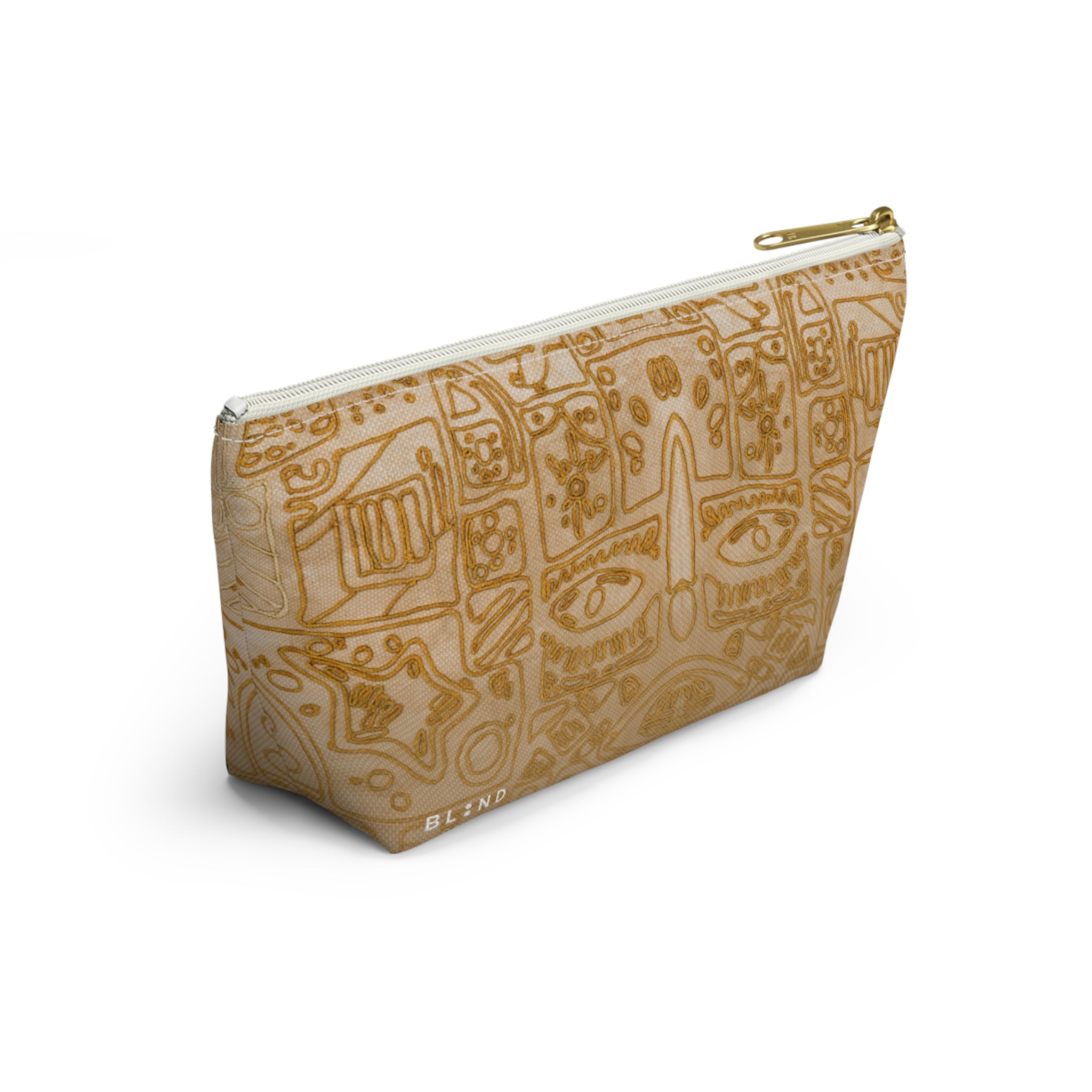 Gold Aztec Pattern Accessory Pouch — T‑Bottom Makeup & Travel Bag