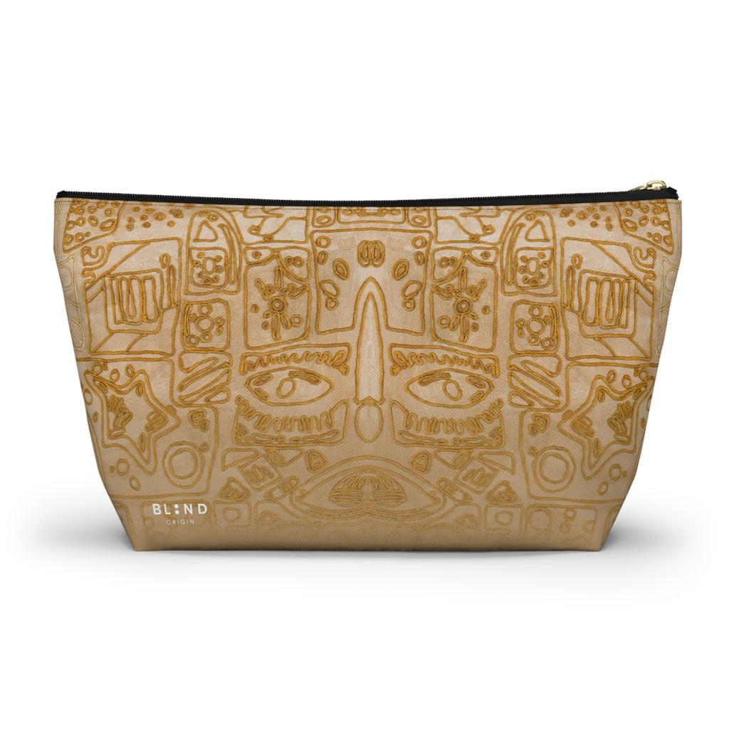 Gold Aztec Pattern Accessory Pouch — T‑Bottom Makeup & Travel Bag