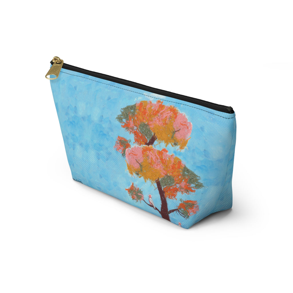Blue Watercolor Tree Accessory Pouch — Floral Cosmetic Makeup Bag