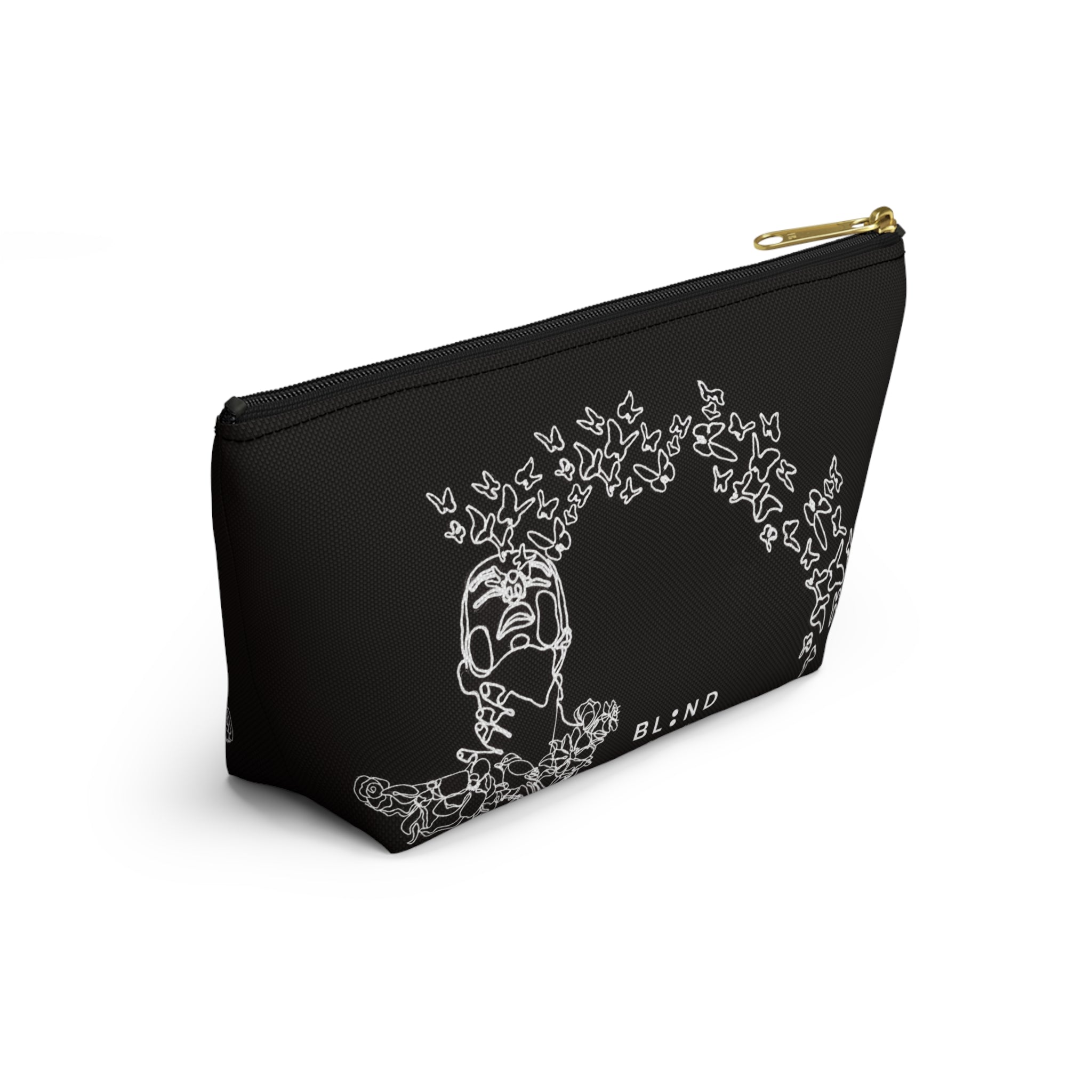 Butterfly Skull Accessory Pouch — Gothic Floral T‑Bottom Makeup Bag