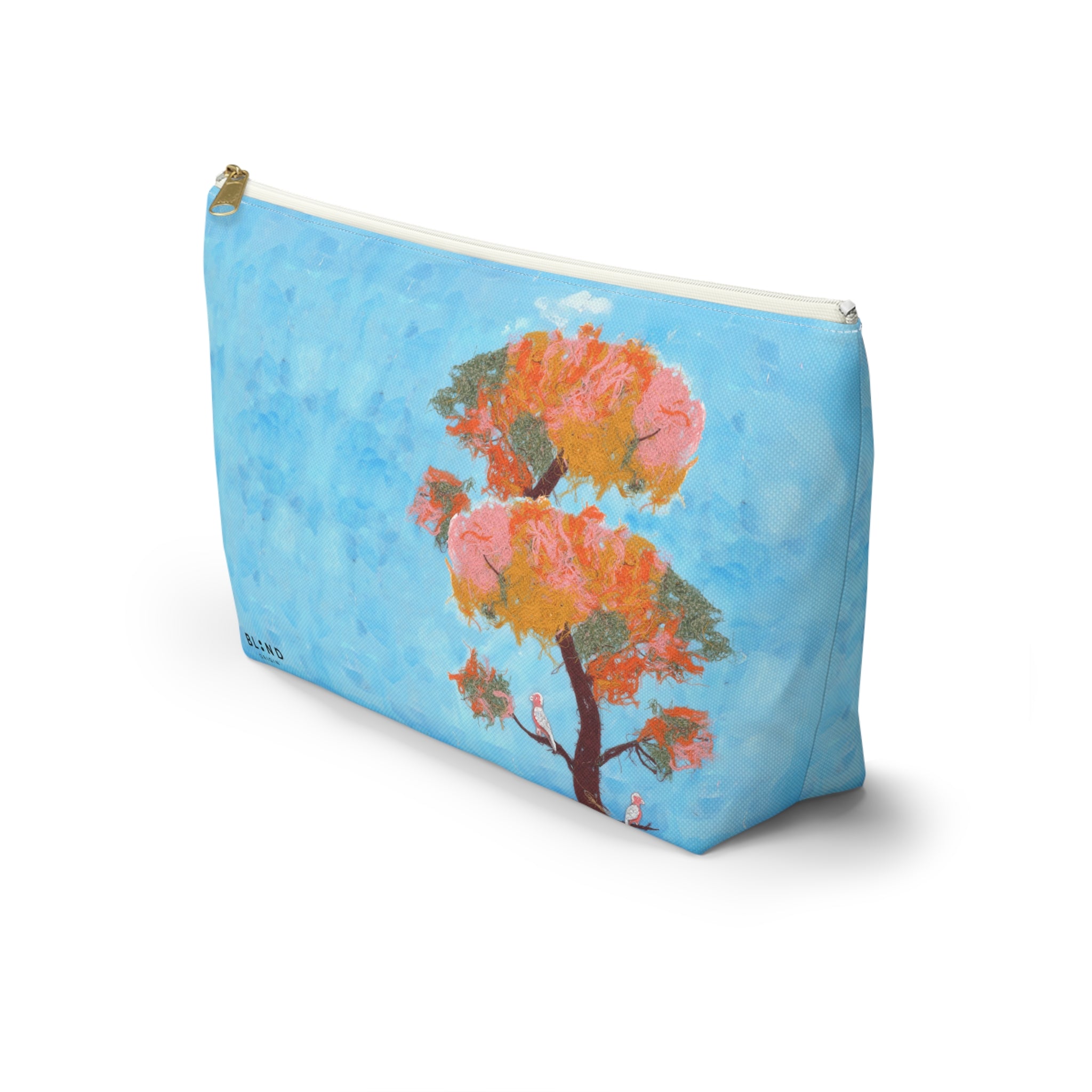 Blue Watercolor Tree Accessory Pouch — Floral Cosmetic Makeup Bag
