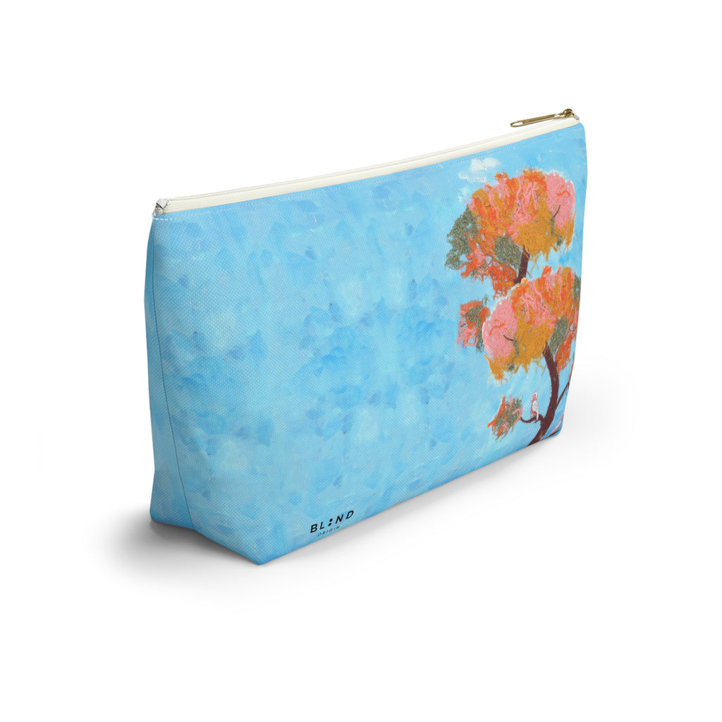 Blue Watercolor Tree Accessory Pouch — Floral Cosmetic Makeup Bag