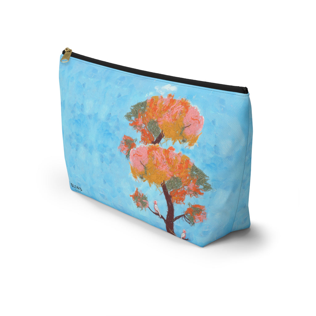 Blue Watercolor Tree Accessory Pouch — Floral Cosmetic Makeup Bag