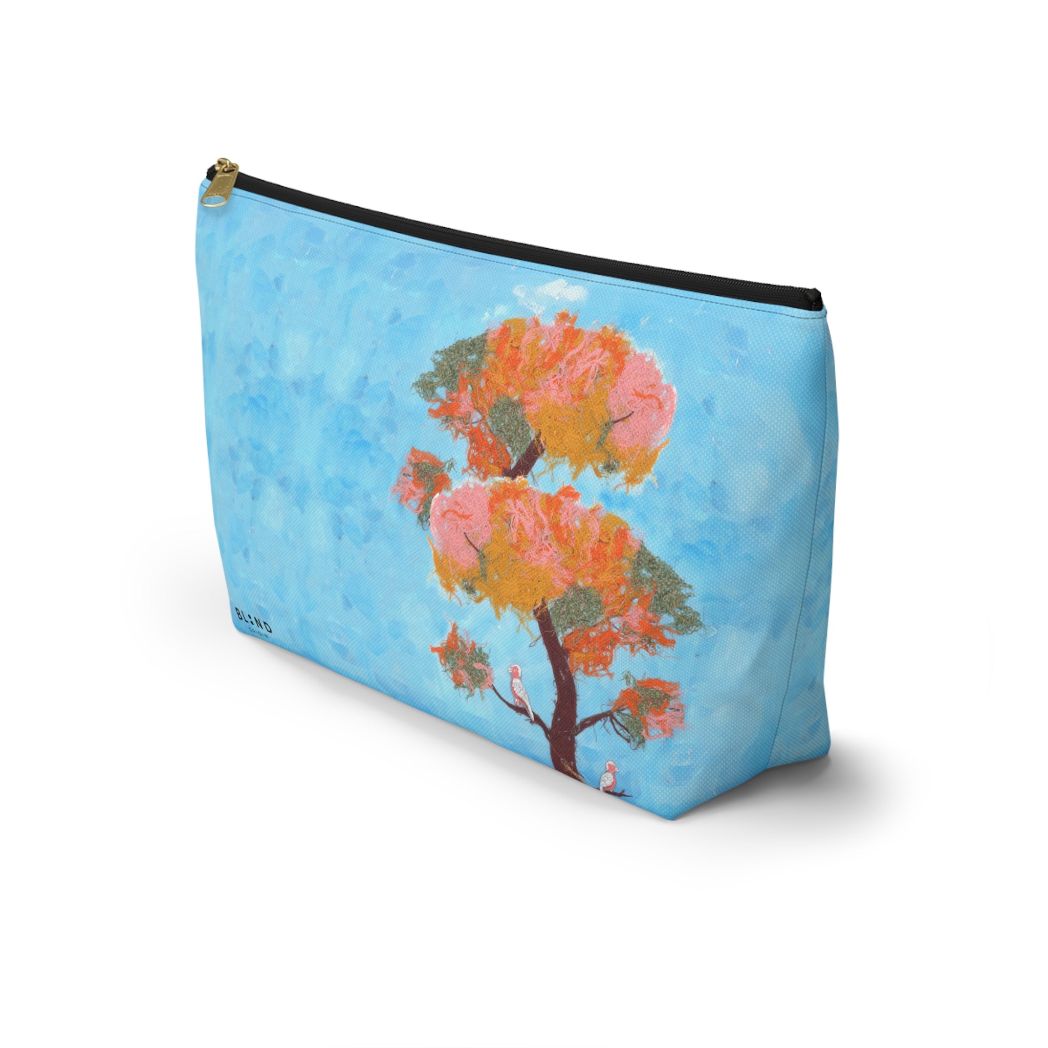 Blue Watercolor Tree Accessory Pouch — Floral Cosmetic Makeup Bag