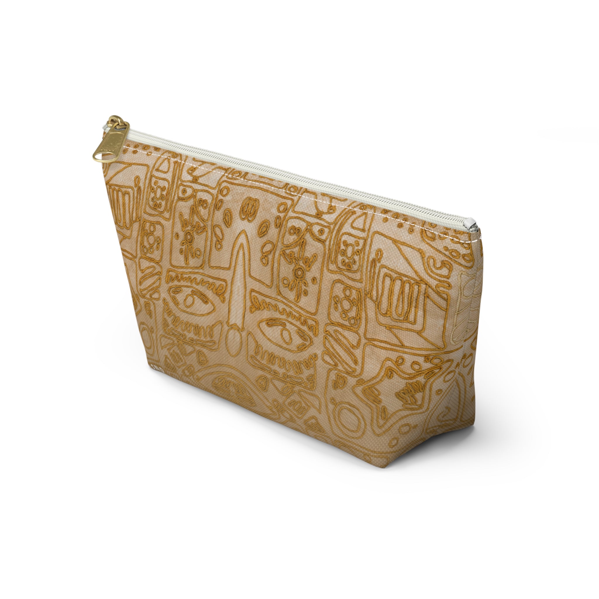 Gold Aztec Pattern Accessory Pouch — T‑Bottom Makeup & Travel Bag