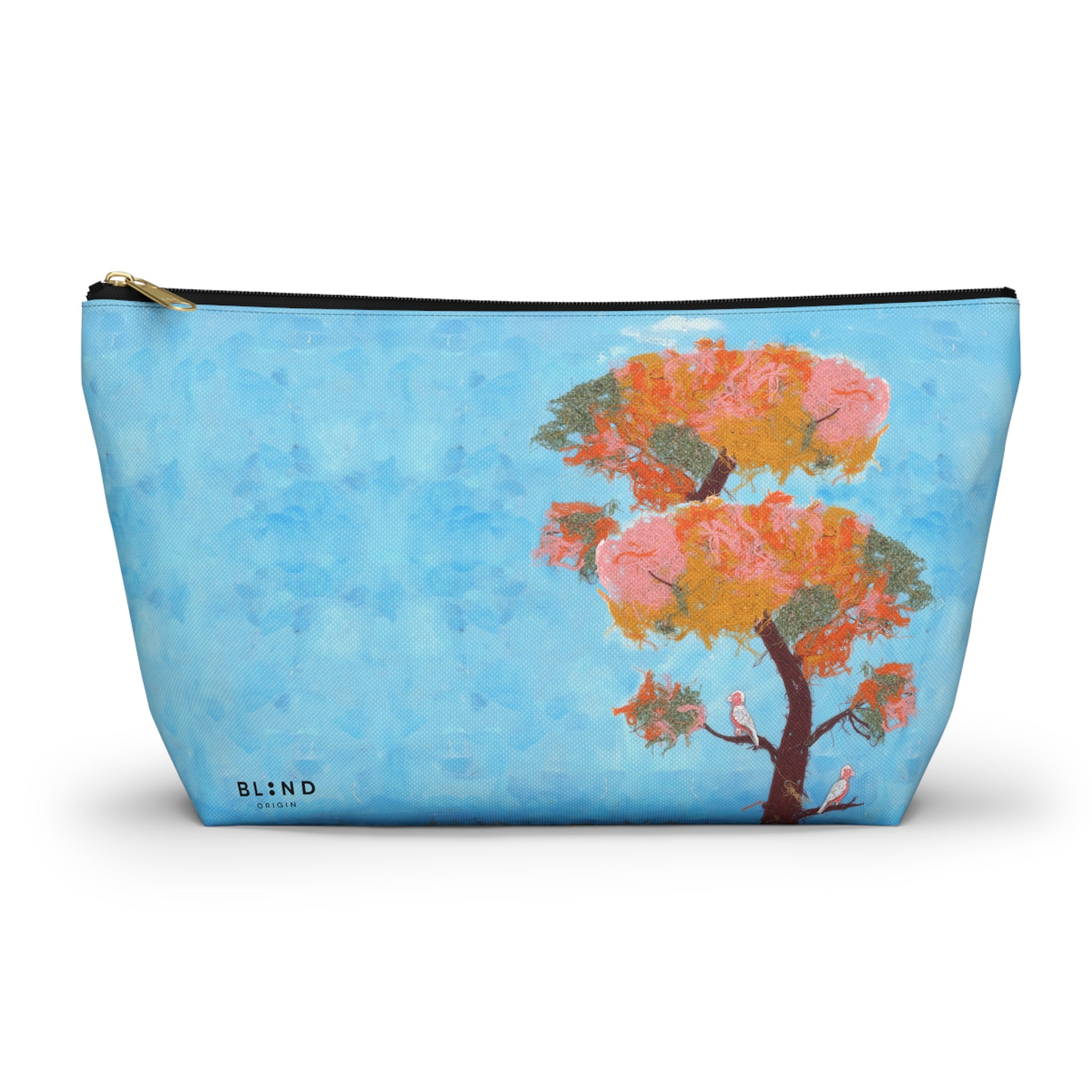 Blue Watercolor Tree Accessory Pouch — Floral Cosmetic Makeup Bag