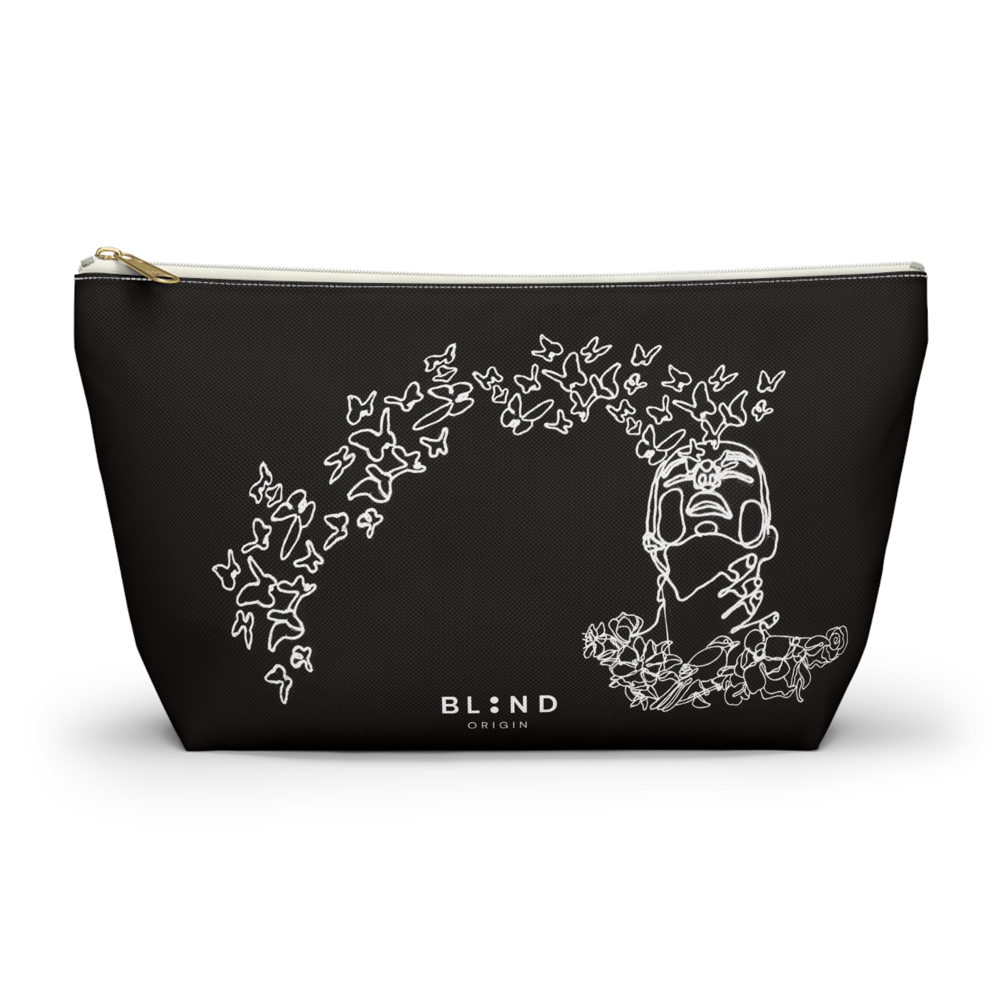 Butterfly Skull Accessory Pouch — Gothic Floral T‑Bottom Makeup Bag