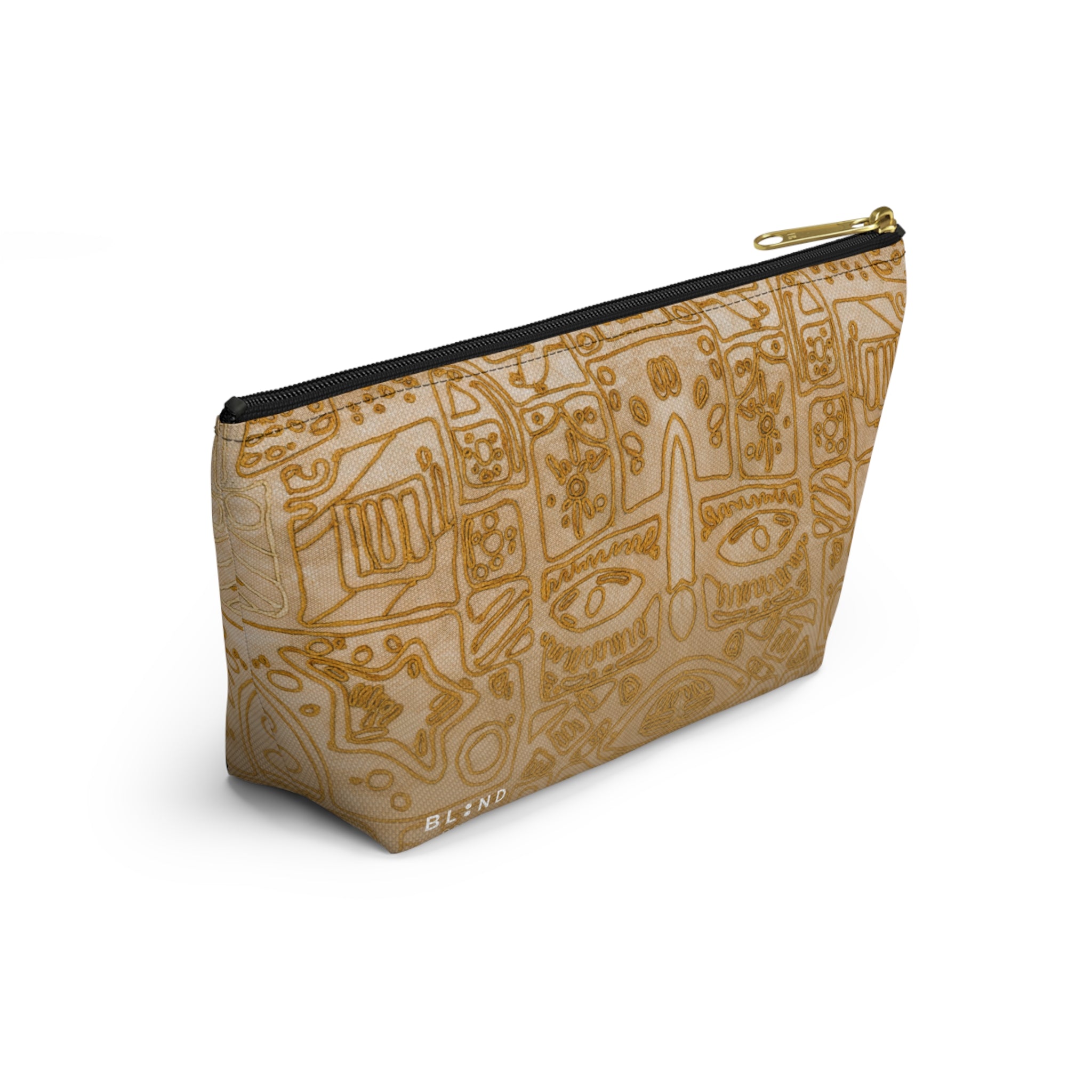 Gold Aztec Pattern Accessory Pouch — T‑Bottom Makeup & Travel Bag