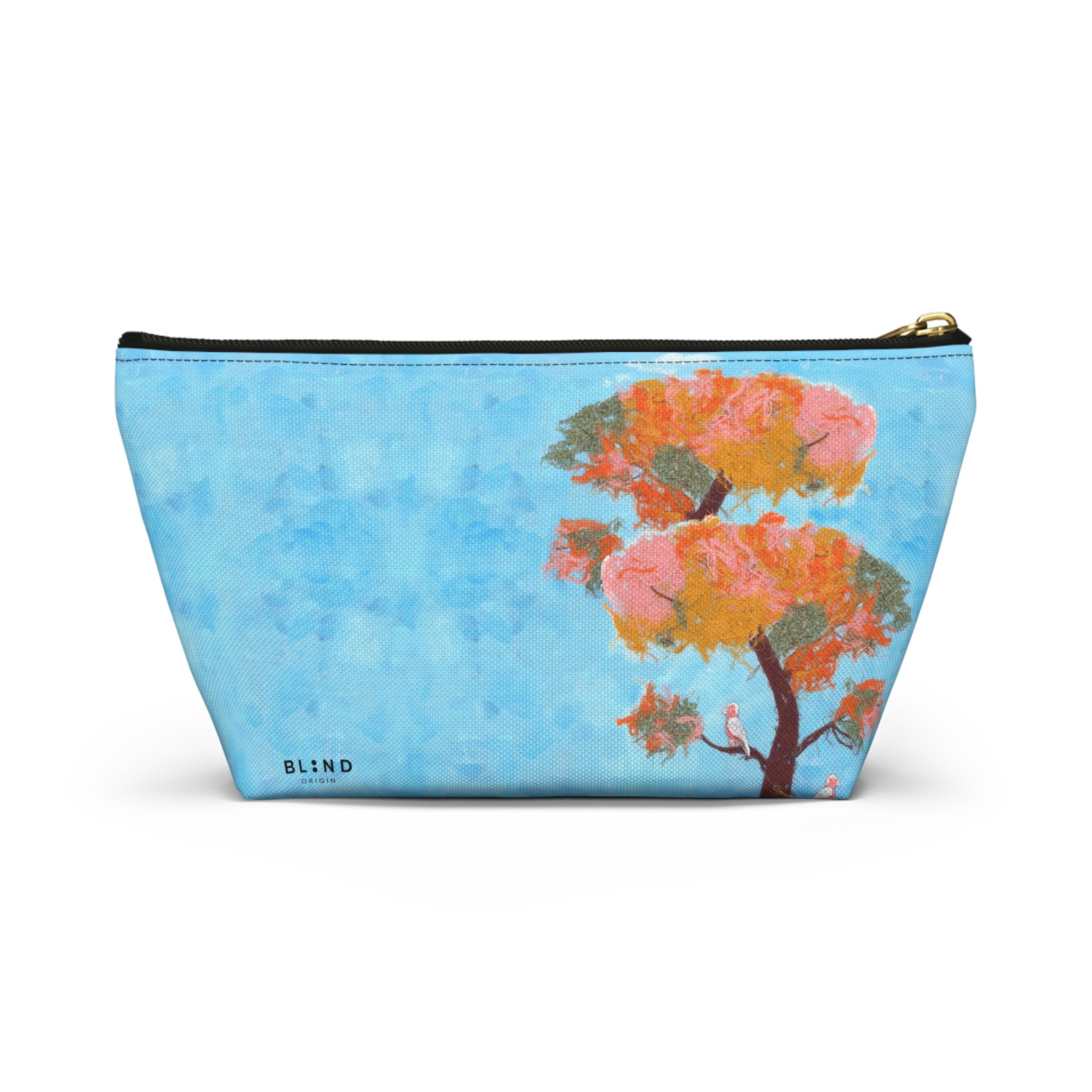 Blue Watercolor Tree Accessory Pouch — Floral Cosmetic Makeup Bag